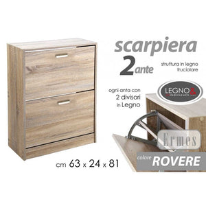 Scarpiera rovere due ribalte con due divisori cm 63 x 24 x 81 h