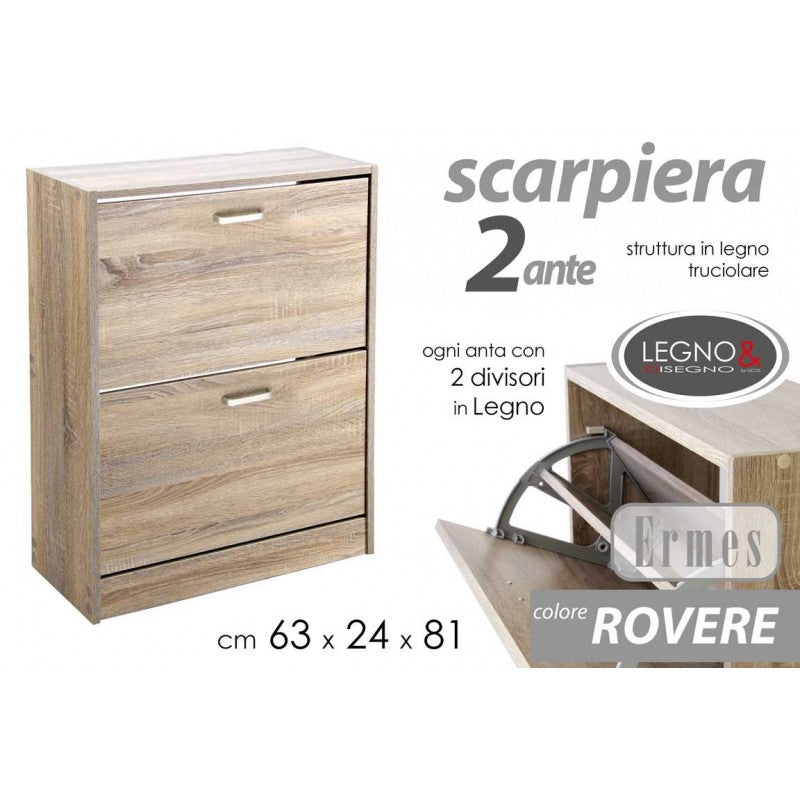 Scarpiera rovere due ribalte con due divisori cm 63 x 24 x 81 h