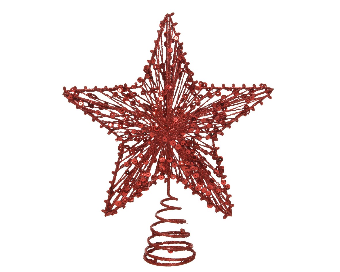 Puntale per albero di natale Rosso con pailettes 20x h23 cm