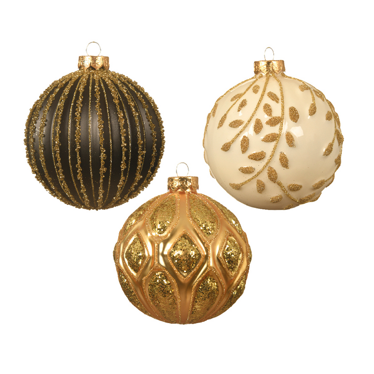 Palline di natale assortite nero-oro - bianco-oro - oro-oro Ø10 cm