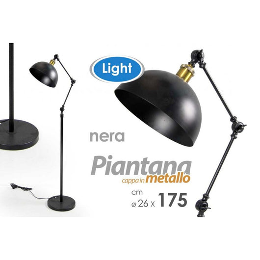 Piantana da terra lampada moderna industrial nera cm 26 x 175 h