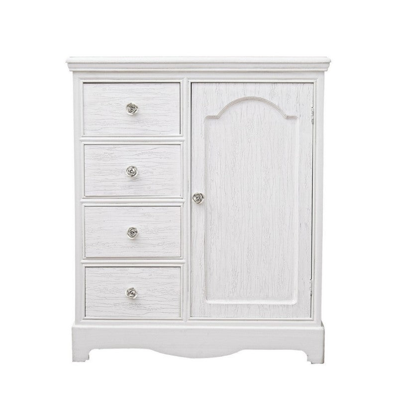 Credenza in MDF un anta quattro cassetti Bianca BLANC 66x32,5x h80 cm