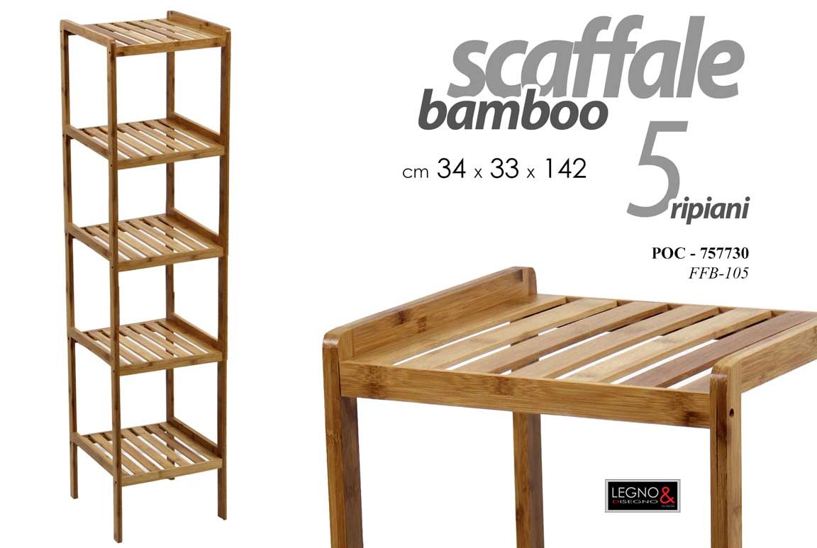 Scaffale in bamboo cucina bagno cm 34 x 33 x 142 h