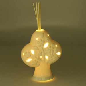 Portaessenze ceramica albero con led bianco cm14x14h16/24