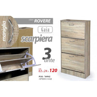 Scarpiera rovere tre ribalte con due divisori    cm 63 x 24 x 120 h