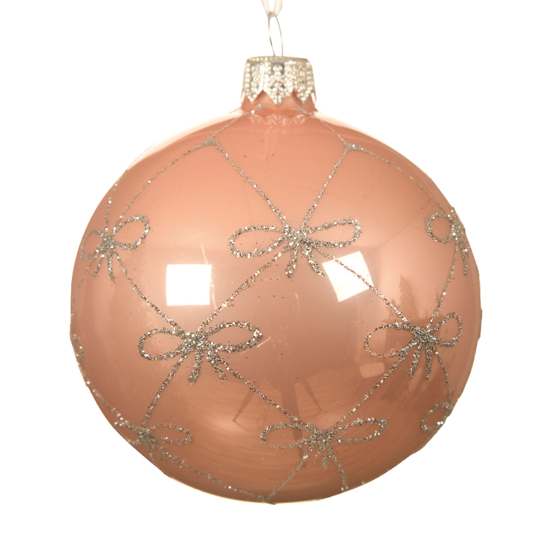 Pallina di Natale colore oro-rosa con fiocchi Ø8 cm