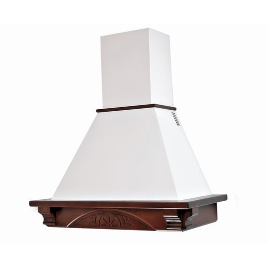 Cappa cucina rustica bianca DOLCE VITA con cornice in legno intarsio colore tabacco cm 120