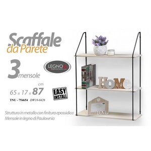 Scaffale urban da parete facile istallazione metallo legno  cm 65 x 17 x 87 h