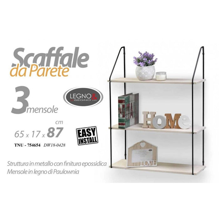 Scaffale urban da parete facile istallazione metallo legno  cm 65 x 17 x 87 h