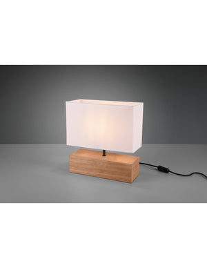 Lampada Tavolo Rettangolo Woody Legno Naturale Paralume Bianco Trio Lighting