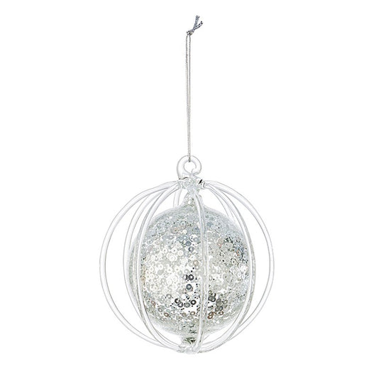 Sfera pallina natale vetro trasparente paillettes argento cm 9.2