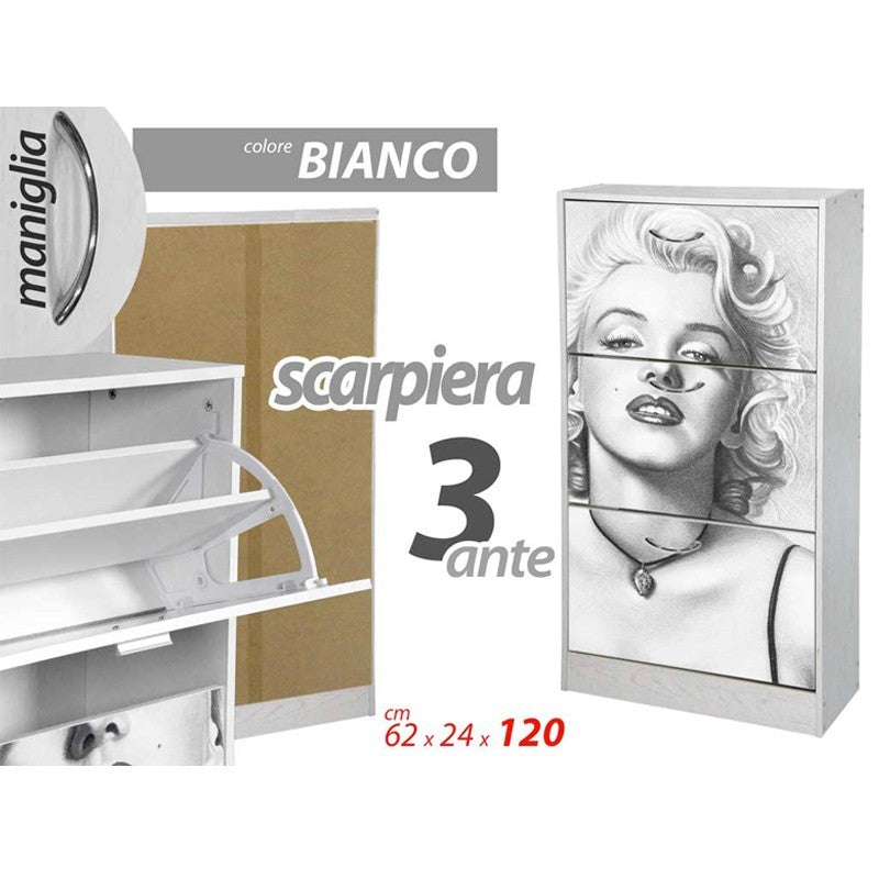 Scarpiera bianca design doppia ribalta cm 63 x 24 x 120 pop star