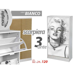 Scarpiera bianca design doppia ribalta cm 63 x 24 x 120 pop star