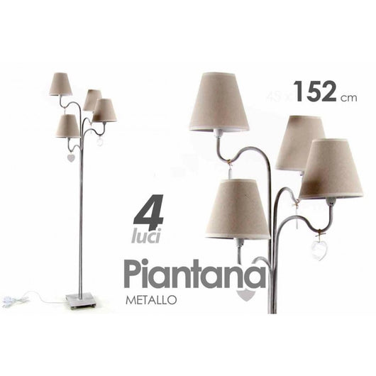 Lampada moderna piantana 4 luci tortora cm 152 stile shabby