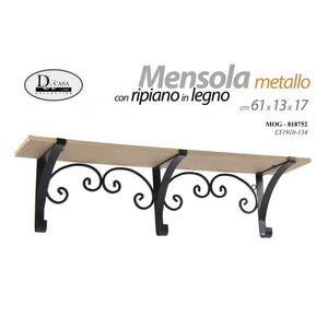 Mensola in metallo con piano in legno cm 61 x 13 x 17  h