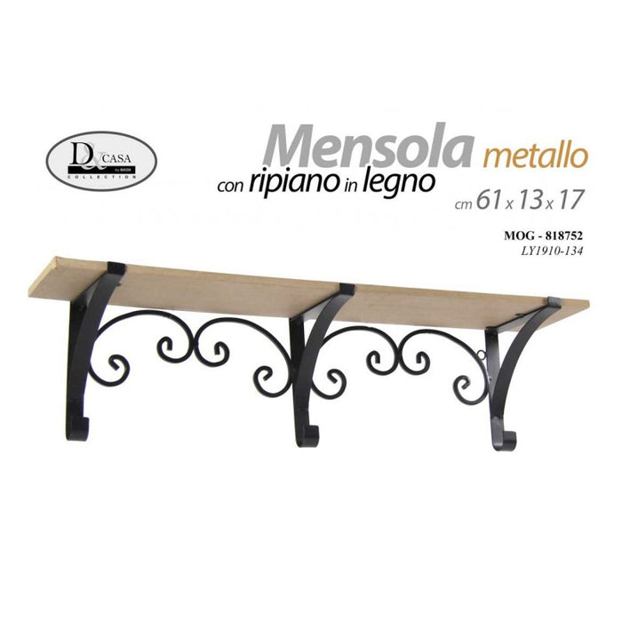 Mensola in metallo con piano in legno cm 61 x 13 x 17  h