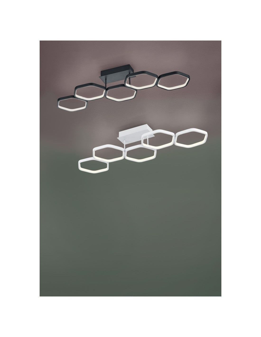 Plafoniera Led Dimmerabile Vigo 5 Esagoni L90 cm Bianco Trio Lighting