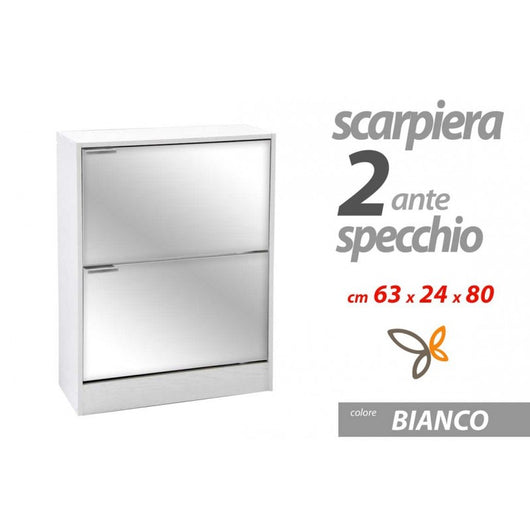 Scarpiera bianca a ribalta a specchio portascarpe cm 63 x 24 x 80 h