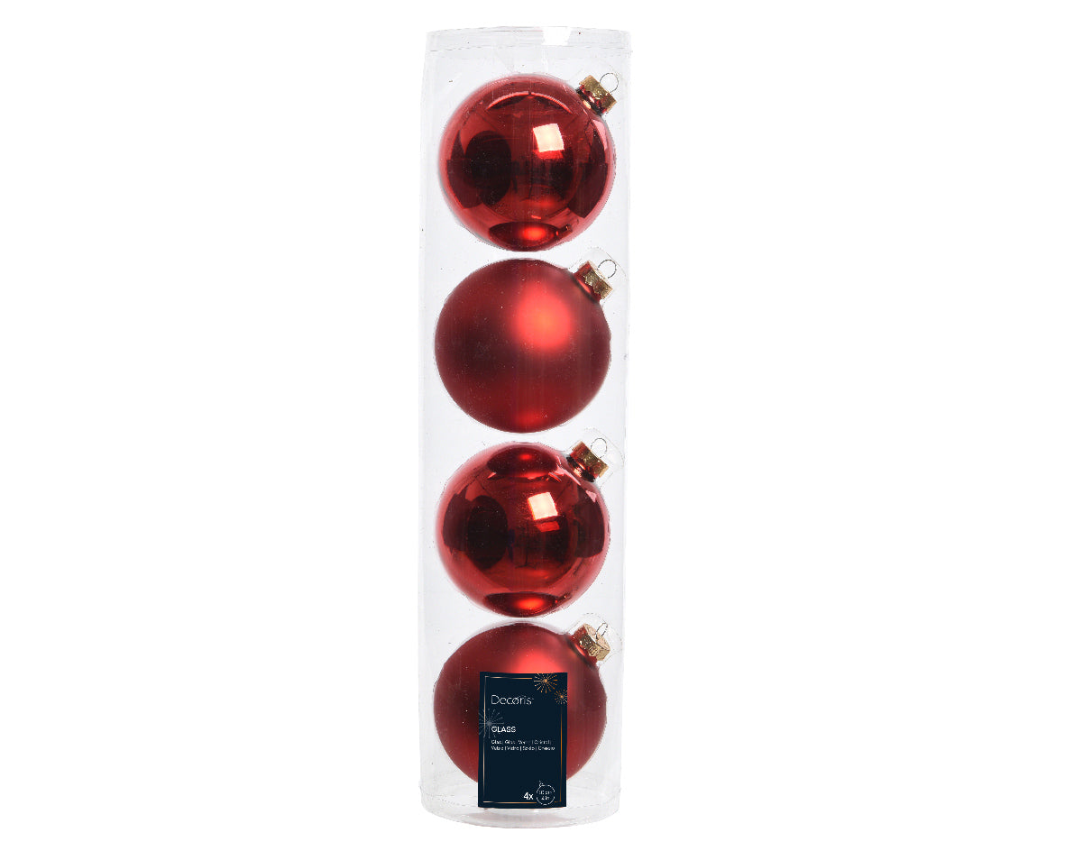 Box da 4 palline di Natale colore rosso ø10 cm