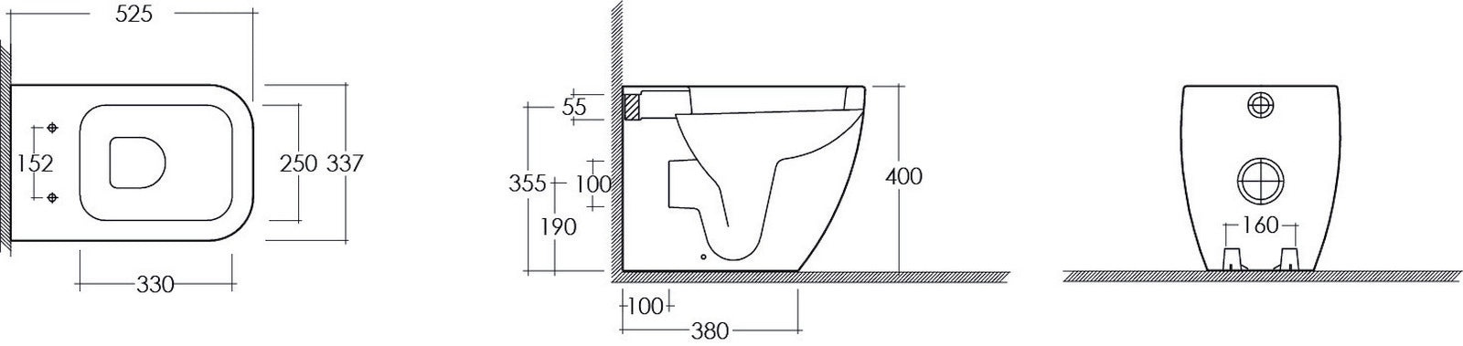 Vaso Metropolitan Filo Muro con Scarico Universale