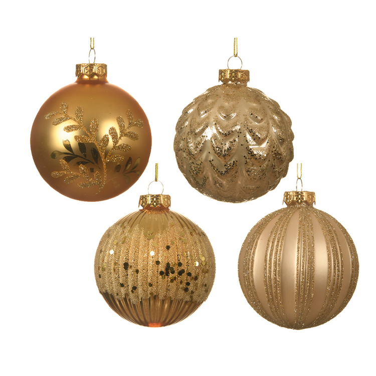 Pallina di Natale oro assortite con decorate con glitter Ø8cm