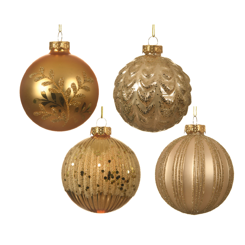 Pallina di Natale oro assortite con decorate con glitter Ø8cm