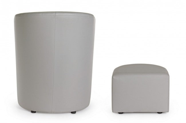 Poltrona con Pouf grigio chiaro in similpelle stile design