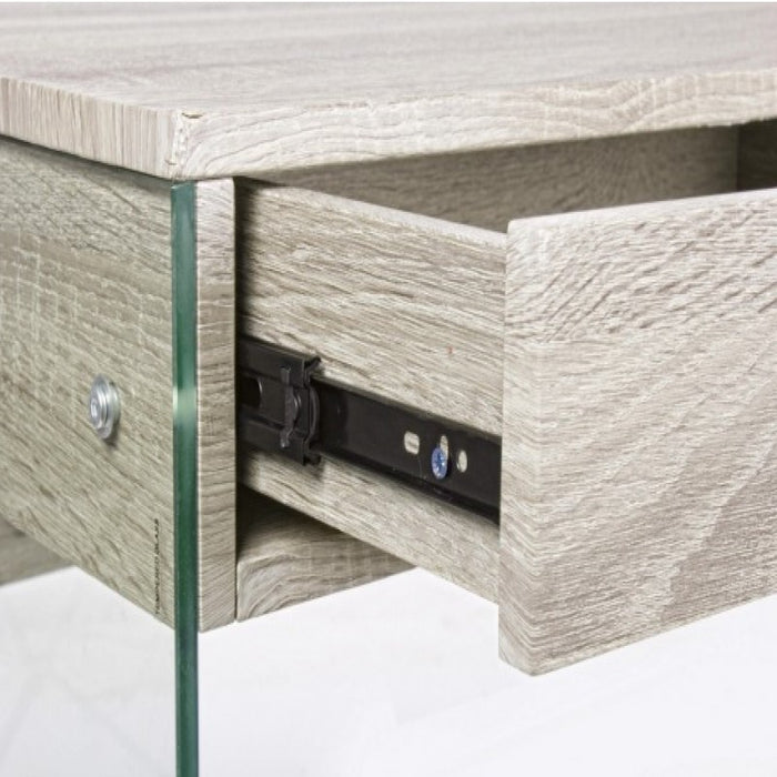 Scrivania di design in legno naturale Armos 1 cassetto e gambe in vetro 110x55x 76h  cm