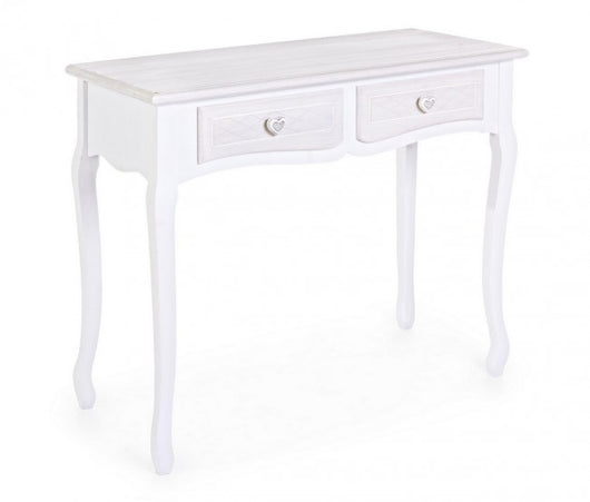 Consolle shabby in MDF due cassetti Bianca CHARELENE L 90x40x h78 cm