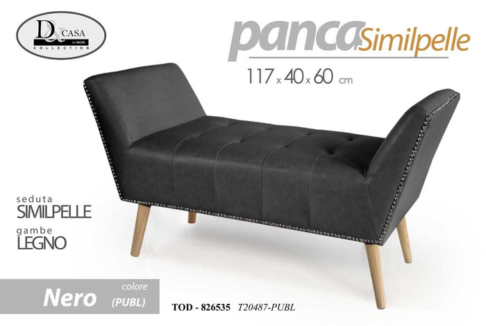 Panca retro in similpelle nera gambe in legno