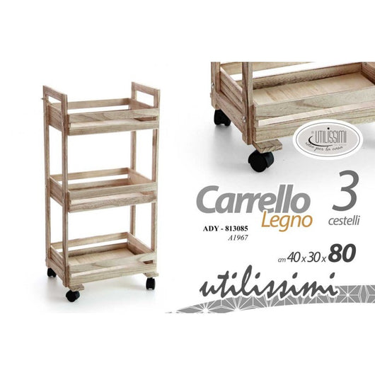 Carrello leggero ruote  legno per cucina cm 40 x 30 x 80 h