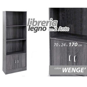 Libreria 3 ripiani 2 ante colre grigio 60x24xh.170 cm