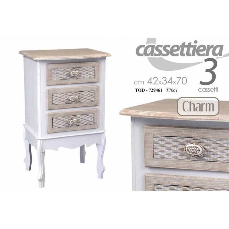 Comodino con cassetti anticato shabby bianco cm 42 x 34 x 70 h