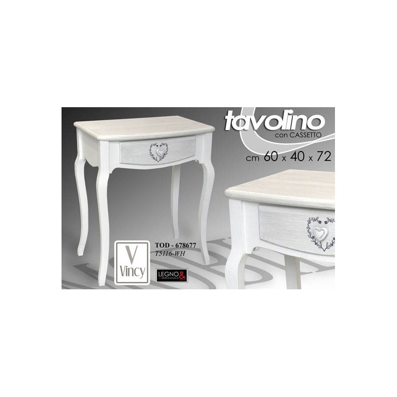 Tavolino bianco shabby anticato cm 60 x 40 x 72 h