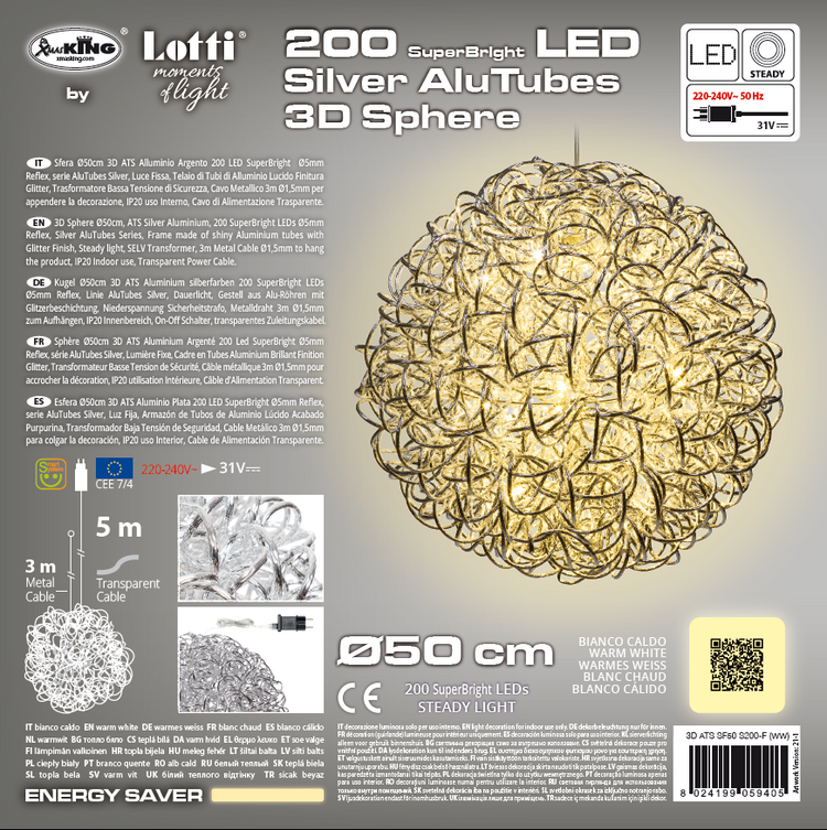 Sfera ATS Silver 200 LED Ø50cm Luci di Natale