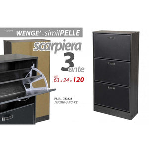 Scarpiera moderna grigia  3 ribalte ecopelle cm 63 x 24 x 120 h slim