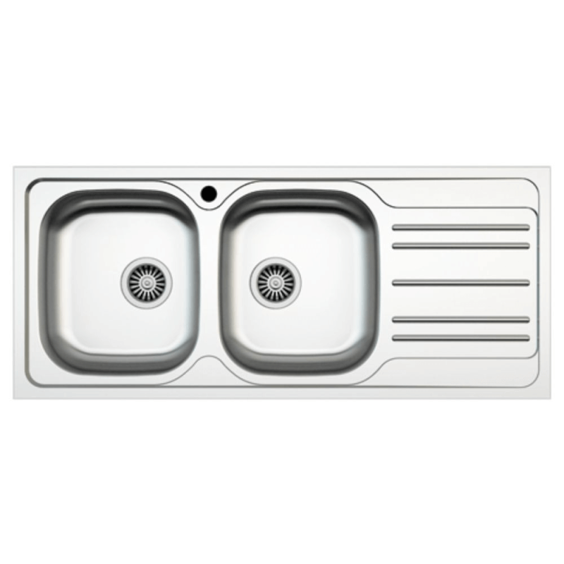 Lavello incasso cucina MP1162DX acciaio116x50 cm due vasche e gocciolatoio destro EFFEZ