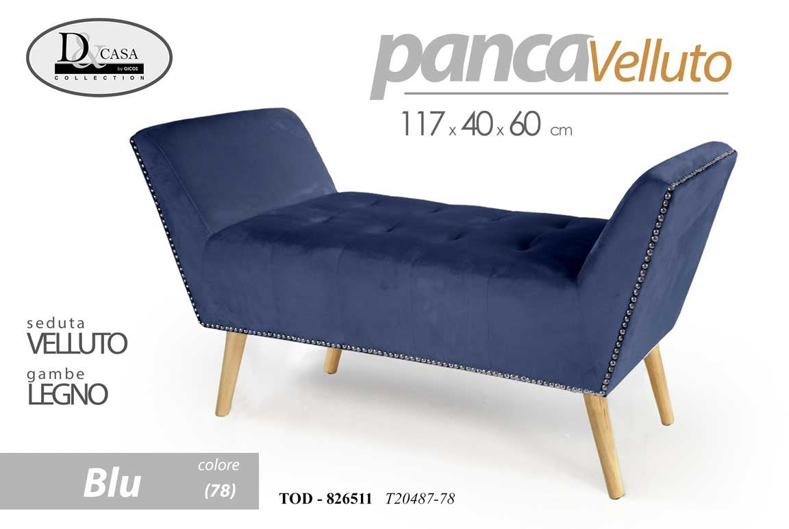 Panca arredo scendiletto blu cm 117 x 40 x 60 h