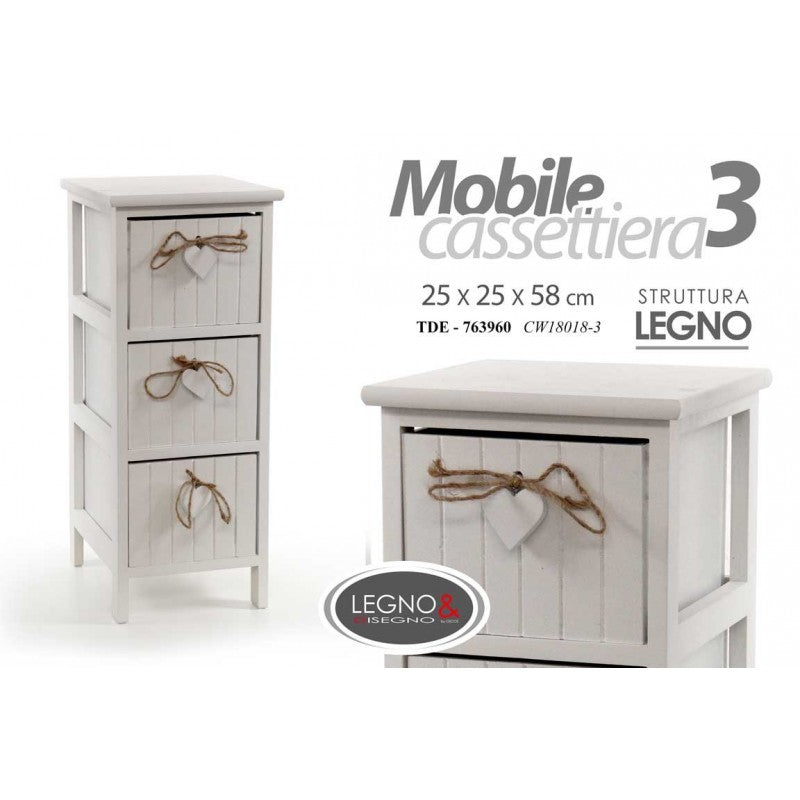 Mobile cassettiera bianca shabby  legno cm 25 x 25 x 58 h