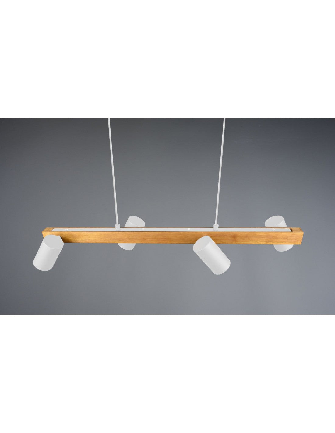 Lampada Sospensione Lineare Legno 4 Spot Cilindrici Orientabili Bianco Marley Trio Lighting