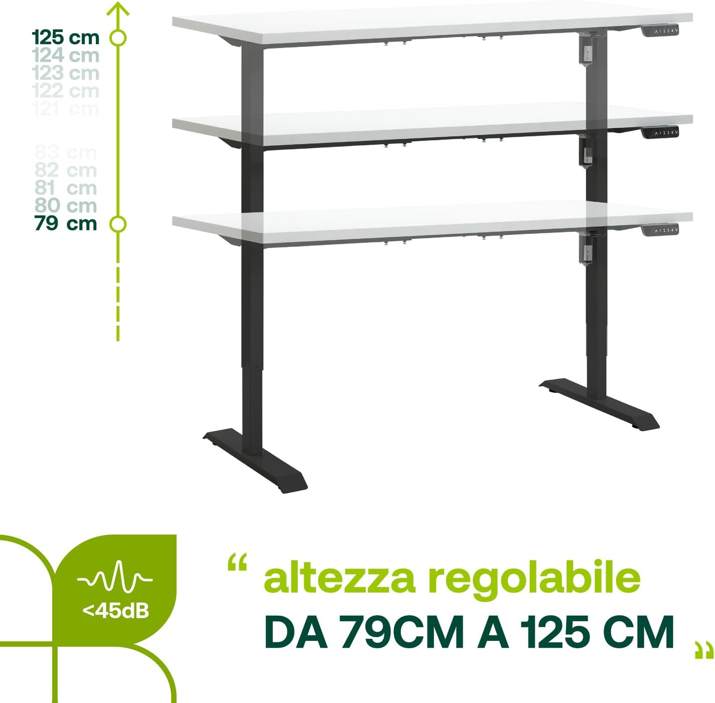 Scrivania Regolabile in Altezza Standing Desk Con 4 Altezze Display Integrato (150x69 cm) Bianco Laccato e Nero