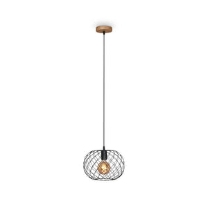 Lampada sospensione Ø 30 cm, 40 W, nero e legno