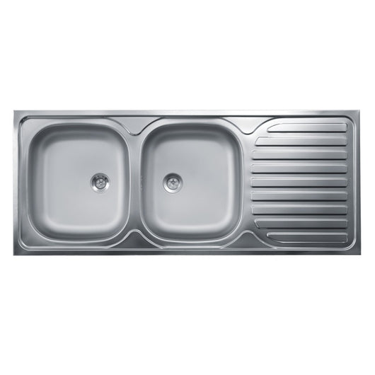 Lavello cucina due vasche con gocciolatoio dx acciaio da appoggio 50x120 cm(N127DX) EFFEZ