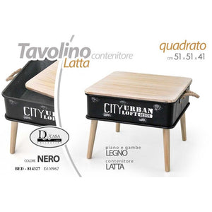 Tavolino in latta nero baule industrial cm 51 x 51 x 41 h