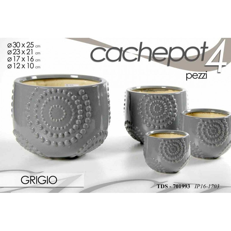 Vasi chachepot set 4 pz grigio decorato