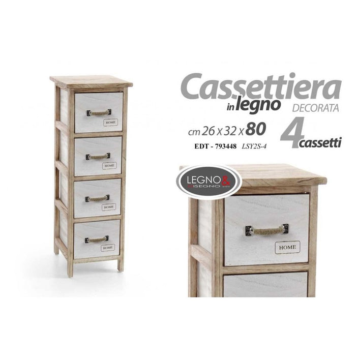 Mobile cassettiera stretta bianca shabby  legno  4 cassetti