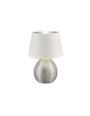 Lume Base Ceramica Argento Paralume Bianco Luxor Ø24 cm Trio Lighting