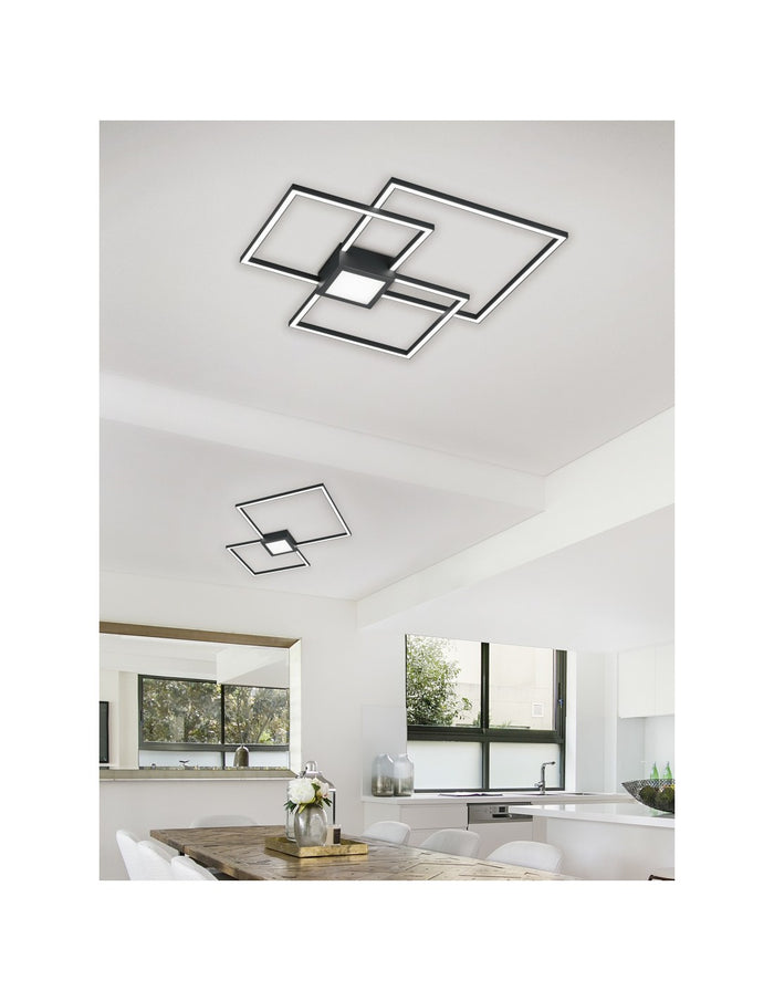 Plafoniera Hydra 3 Quadrati Led 38w Antracite L65 cm Dimmerabile Trio Lighting