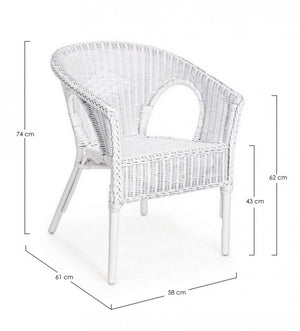 Poltrona in rattan bianco Alliss - Dimensioni: 58x61x74 cm