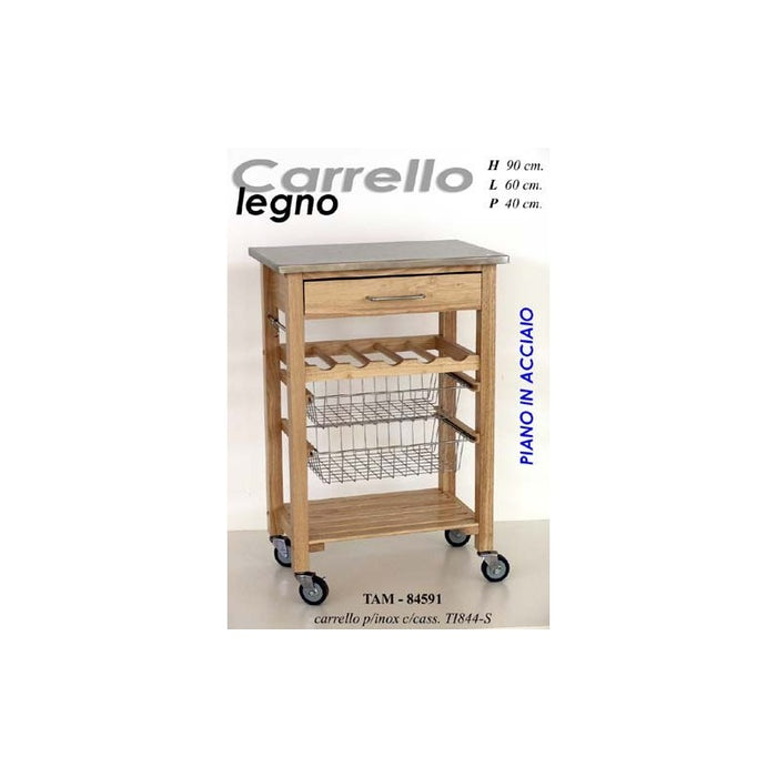 Carrello da cucina piano acciaio con rotelle cm 60 x 40 x 90 h